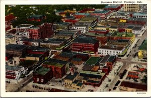 Linen Postcard Overview of the Business District in Hastings, Nebraska