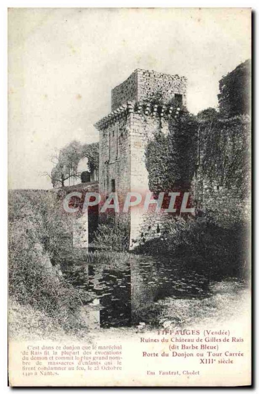 Old Postcard Tiffauges Ruins of Chateau de Gilles de Rais said Bluebeard door...