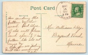 WELLS, Maine ME ~ Handcolored MAIN STREET Scene 1912 - York County Postcard