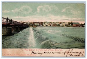 1907 Dam De Pere South Bridge River Lake Green Bay Wisconsin WI Vintage Postcard