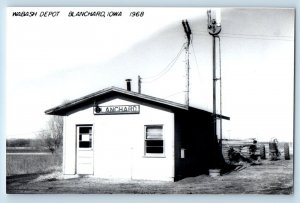 1968 Wabash Blanchard Iowa IA Railroad Train Depot Station RPPC Photo Postcard