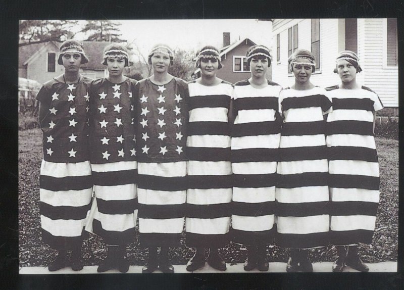 REAL PHOTO PRETTY WOMEN PATRIOTIC FLAG GIRLS U.S. FLAG POSTCARD COY
