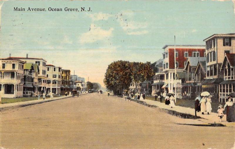 Ocean Grove New Jersey Main Avenue Street Scene Historic Bldgs Postcard K93145