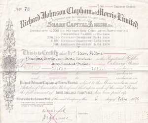 Manchester Builder Merchants Ironmongers 1935 Stock Exchange Share Certificate