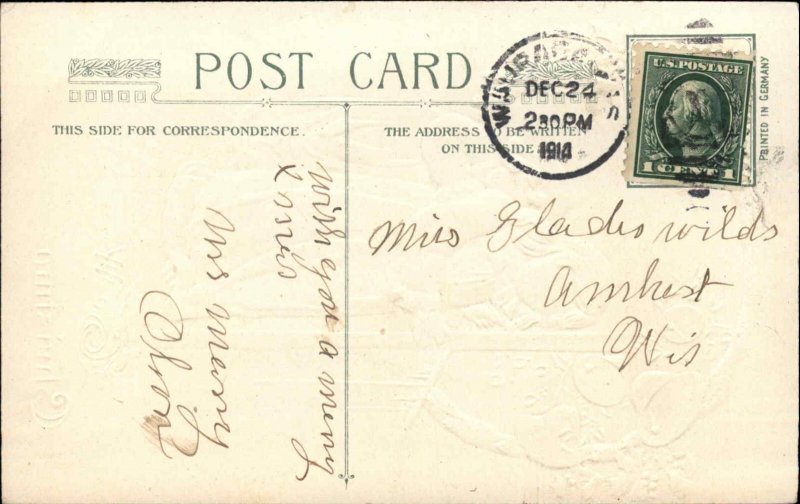 WINSCH CHRISTMAS Adorable Little Girls Children on Stairwell EMB Postcard