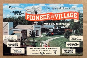 POSTCARD UNUSED - HAROLD WARP'S PIONEER VILLAGE, MINDEN, NEBRASKA - ADS ON BACK