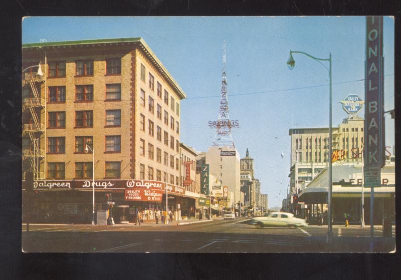 PHOENIX ARIZONA DOWNTOWN STREET SCENE WALGREENS DRUG STORE CARS POSTCARD