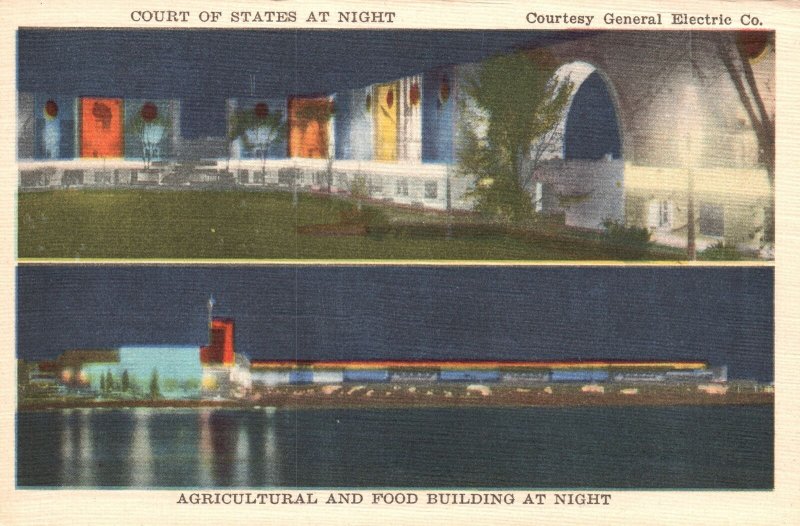 Vintage Postcard 1920's State Court & Agri. Food Building at Night Chicago ILL.