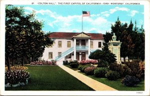 Colton Hall First Capitol California CA Monterey WB Postcard UNP VTG Curt Teich 
