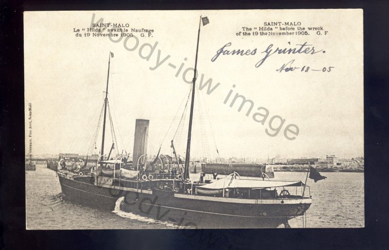 f2337 - Saint Malo Ferry - Hilda before it was wrecked in 1905 - postcard