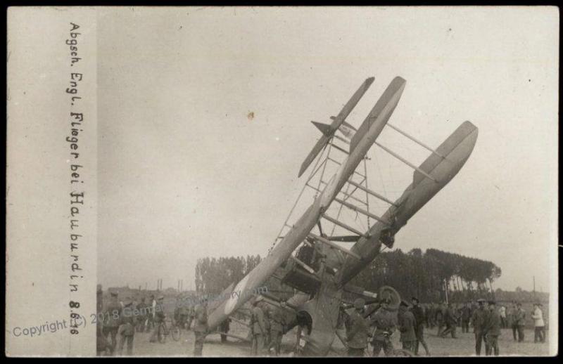 Germany WWI Crash Downed Airplane Hauburdin June 1916  RPPC 65299