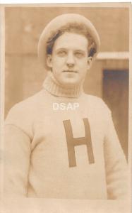 C55/ Hiram College Ohio Postcard Real Photo RPPC c1910 Letterman Sweater Student