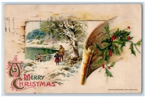 John Winsch Signed Postcard Christmas Holly Berries Winter Scene Campbell MN
