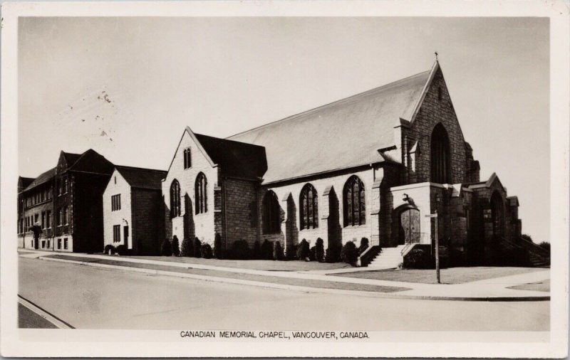 Canadian Memorial Chapel Vancouver BC British Columbia Unused RPPC Postcard H39