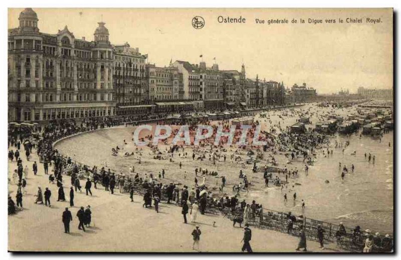 Old Postcard Ostend Vue Generale de la Digue to the royal cottage