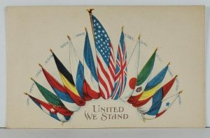 World Flags WW1 Era United We Stand Postcard Q5