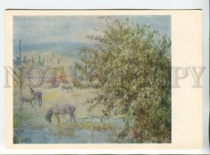 455701 USSR 1982 year painting Pskov Museum Romadin drizzling horses postcard