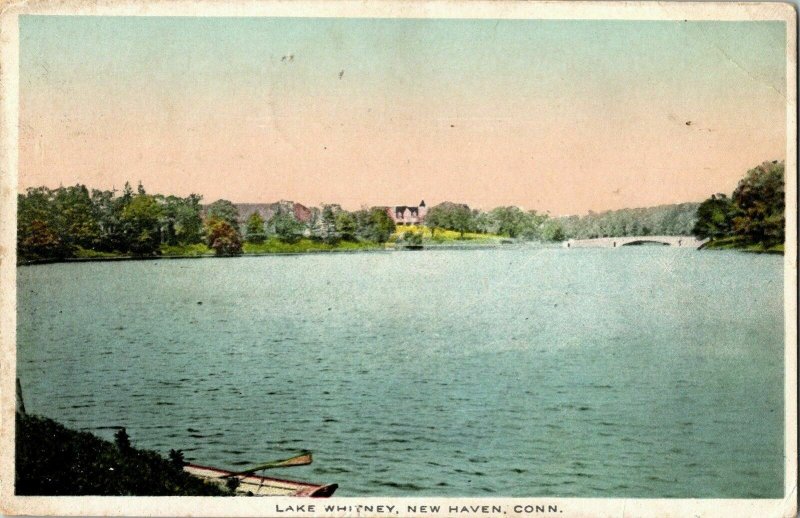 Lake Whitney New Haven Conn WOB Note 1c Stamp Postcard Cancel Postcard Vintage