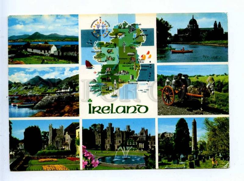 196058 IRELAND map photo collage RPPC 1989 year to USSR