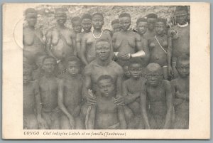 AFRICA CONGO CHIEF WITH FAMILY ANTIQUE POSTCARD w/ STAMP