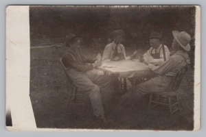 Men Playing Cards Outside with Guns c1909, Antique RPPC Photo Postcard  P3