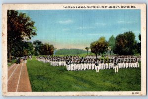 1940 Culver Indiana IN Postcard Cadets Parade Military Academy Field Unposted