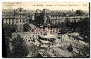 Old Postcard Paris Place de la Republique and Modern Hotel