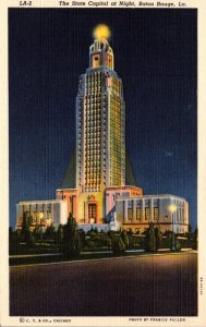 Louisiana Baton Rouge State Capitol At Night Curteich