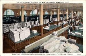 Detroit News Building Newspaper Plant Bundled for Delivery Vintage Postcard T61