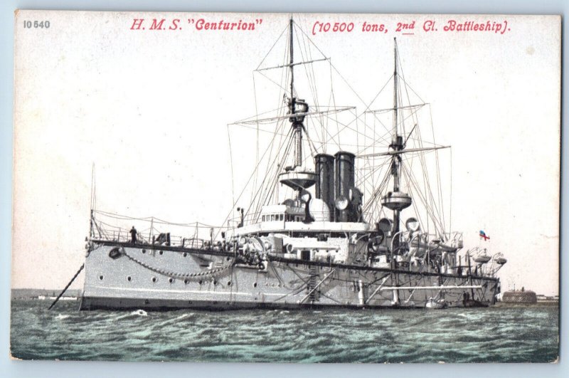 England Postcard H.M.S Centurion Dreadnought Battleship c1910 Antique