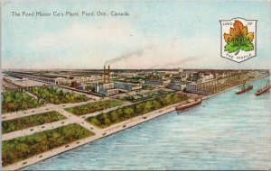 Ford Ontario Ford Motor Co Plant ON Patriotic Land of Maple Postcard H57