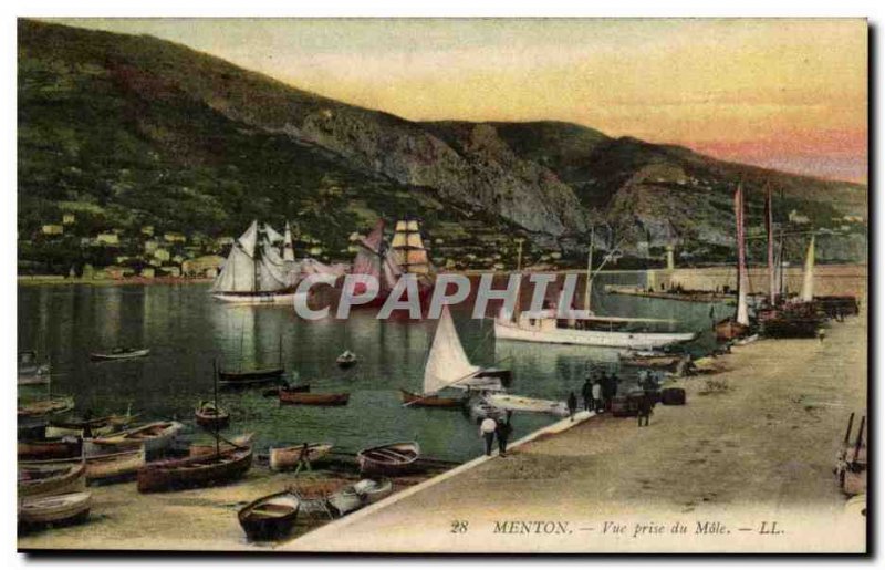 Menton Old Postcard View from Mole