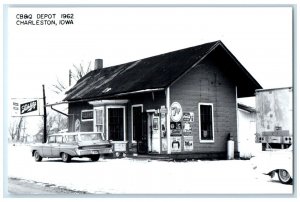 c1962 CB&P Charleston Iowa IA Railroad Train Depot Station RPPC Photo Postcard