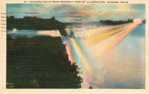 Vintage Postcard 1940 Niagara Falls From Prospect Park By Illumination NY