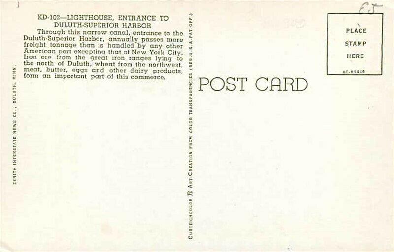 MN, Duluth Superior Harbor, Minnesota, Lighthouse, Curteich No. 4C-K1446