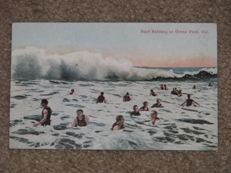 Surf Bathing at Ocean Park, Cali., 1915, used vintage card