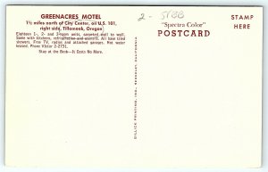 Postcard OR Tillamook Greenacres Motel 1950s R40