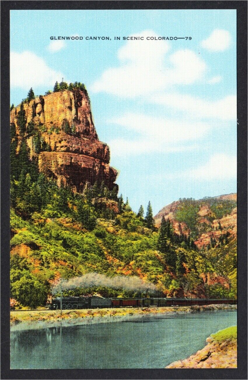 Glenwood Canyon CO DRGW or Union Pacific Railroad Train Linen Postcard