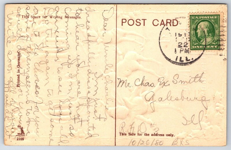 A Really Jolly Christmas~Gnomes Slide Downhill~Windmill At Night~Gold~Emb~1912