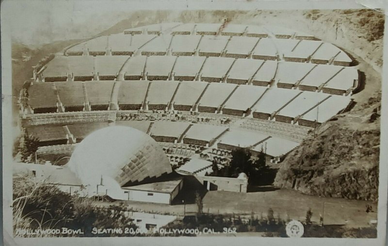 Hollywood Bowl RPPC pre 1947 Cancelled Los Angeles California 1c Stamp