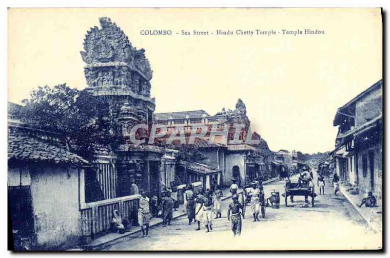 Postcard Old Sea Street Colombo Chetty Hindu Temple Sri Lanka