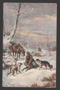 3114815 BORZOI Russian Wolfhound WOLF HUNT Vintage Color PC