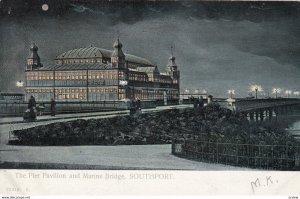 SOUTHPORT, UK, 1900-10s ; Pier Pavilion & Marine Bridge at night