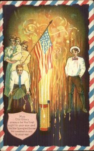 4th Fourth of July Mother Kids American Flag Fireworks Series 2 c1910 Postcard