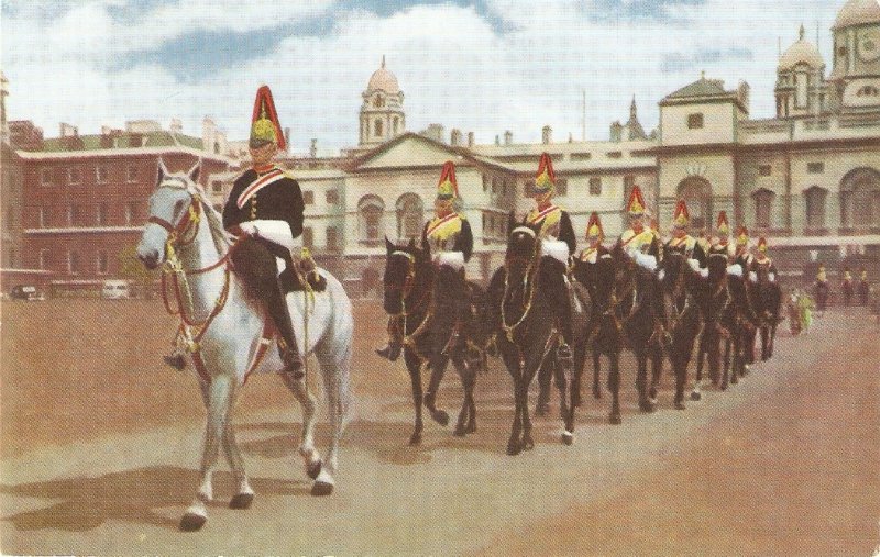 The Royal Horse Guards (The Blues) at Whitehall Vintage Salmon postcard