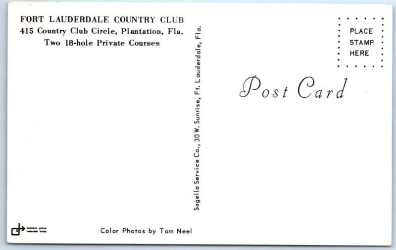 PLANTATION, Florida  FL    FORT LAUDERDALE COUNTRY CLUB  ca 1960s  Postcard