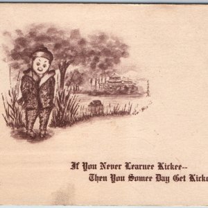 1911 Bully Kid If Never Learnee Kickee, Then Some Day Get Kickee Postcard A206