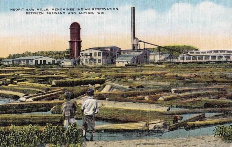 Postcard Neopit Saw Mills Menominee Indian Reservation Shawano + Antigo WI