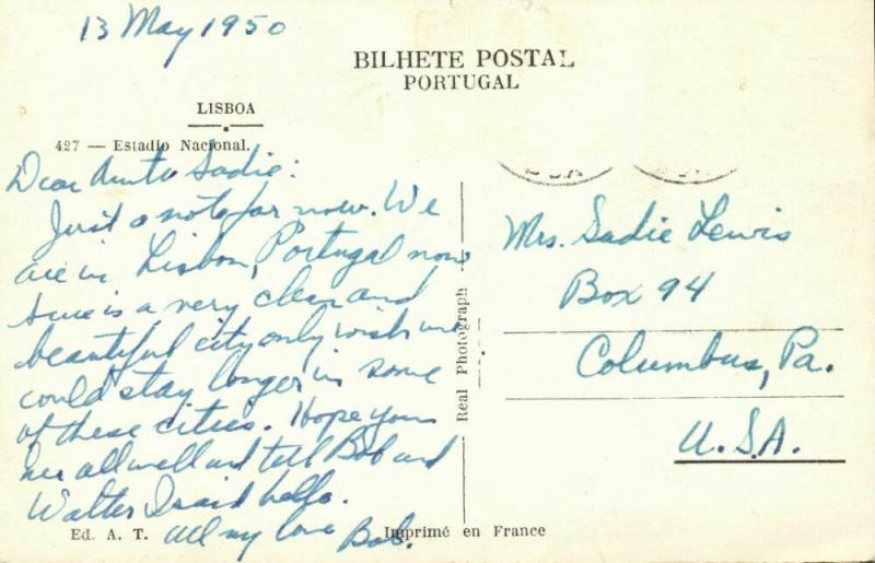 portugal, LISBON LISBOA, Estadio Nacional (1950) Stadium Postcard RPPC (1)