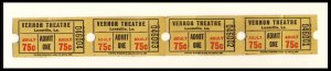 4 Vernon Movie Theatre .75-Cent Tickets, Leesville, Louisiana/LA, 1960's?